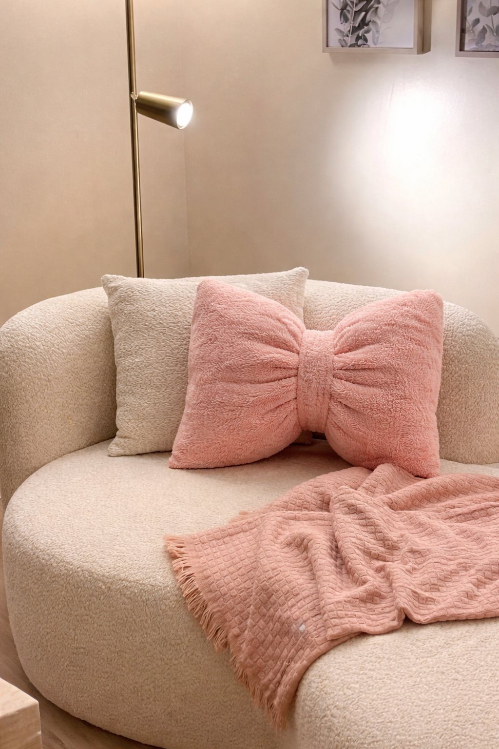 Almohadón Moño rosa en un sillón